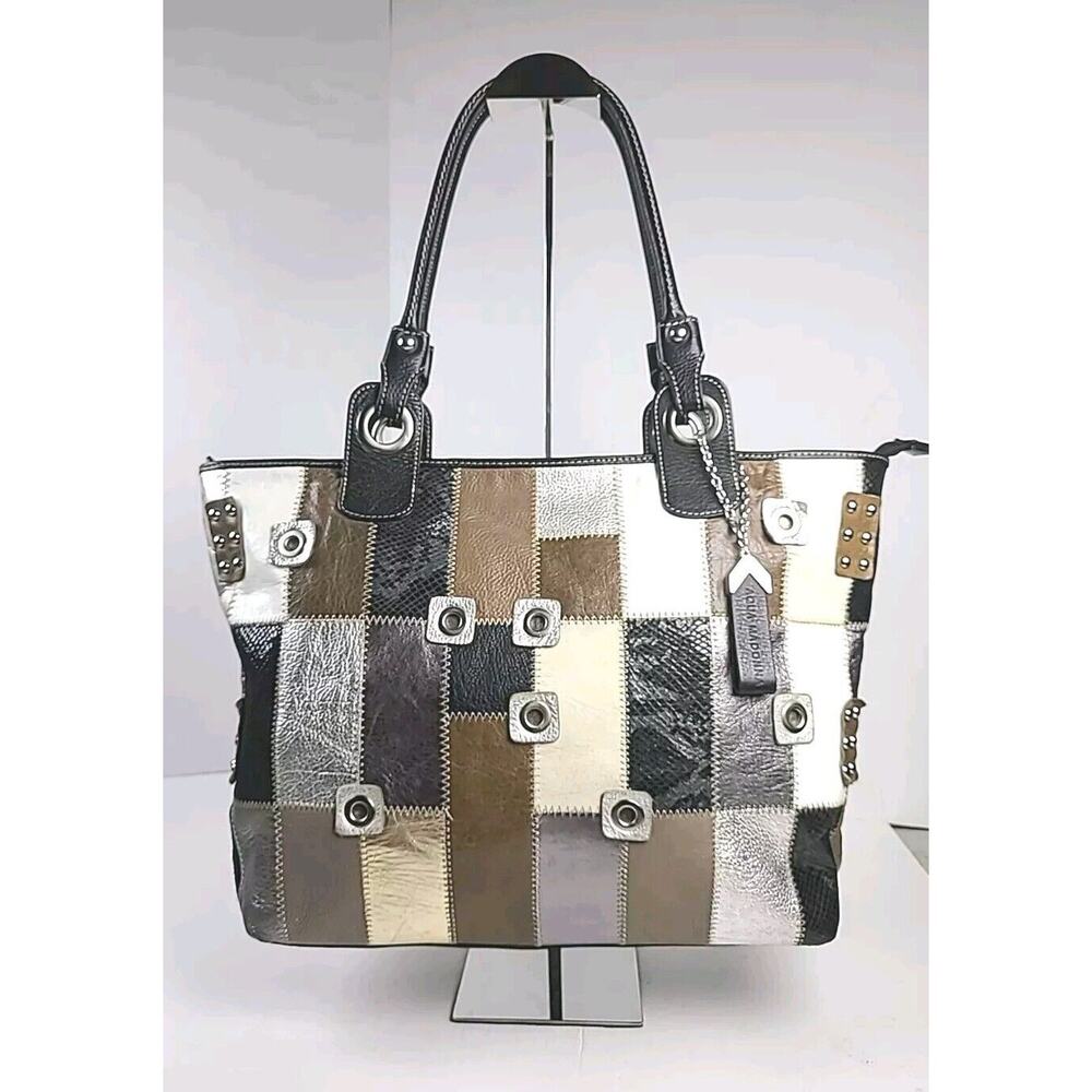 Aqua Madonna Leather Retro Boho Patchwork Snake Shoulder Tote Handbag